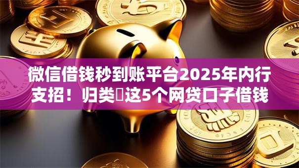 微信借钱秒到账平台2025年内行支招！归类​这5个网贷口子借钱秒到账软件