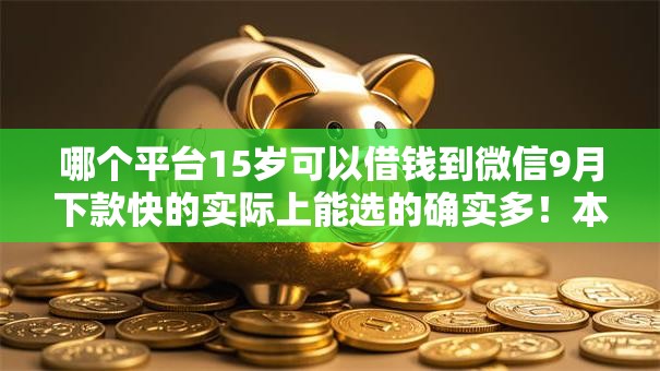 哪个平台15岁可以借钱到微信9月下款快的实际上能选的确实多!本篇为您隆重解读这五个贷款平台! 哪个平台15岁可以借钱到微信9月下款快的实际上能选的确实多!本篇为您隆重解读这五个贷款平台!
