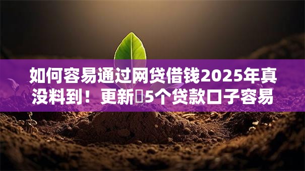 如何容易通过网贷借钱2025年真没料到！更新​5个贷款口子容易通过平台借钱
