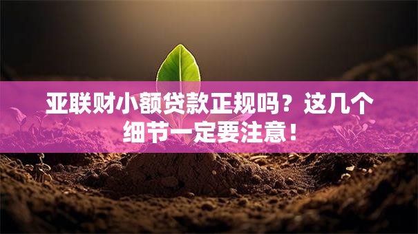 亚联财小额贷款正规吗？这几个细节一定要注意！