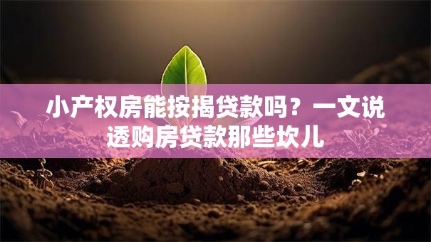 小产权房能按揭贷款吗?一文说透购房贷款那些坎儿 小产权房能按揭贷款吗?一文说透购房贷款那些坎儿