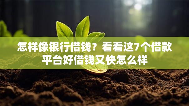 怎样像银行借钱?看看这7个借款平台好借钱又快怎么样 怎样像银行借钱?看看这7个借款平台好借钱又快怎么样