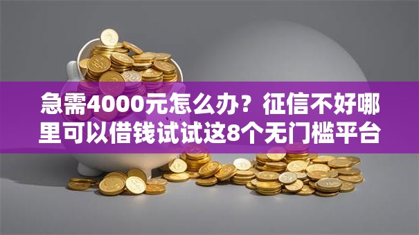 急需4000元怎么办？征信不好哪里可以借钱试试这8个无门槛平台