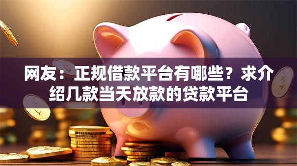 网友：正规借款平台有哪些？求介绍几款当天放款的贷款平台