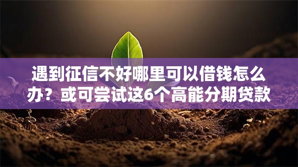 遇到征信不好哪里可以借钱怎么办?或可尝试这6个高能分期贷款平台新秀 遇到征信不好哪里可以借钱怎么办?或可尝试这6个高能分期贷款平台新秀
