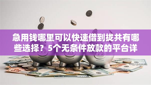 急用钱哪里可以快速借到拢共有哪些选择？5个无条件放款的平台详解
