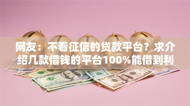 网友：不看征信的贷款平台？求介绍几款借钱的平台100%能借到利息低