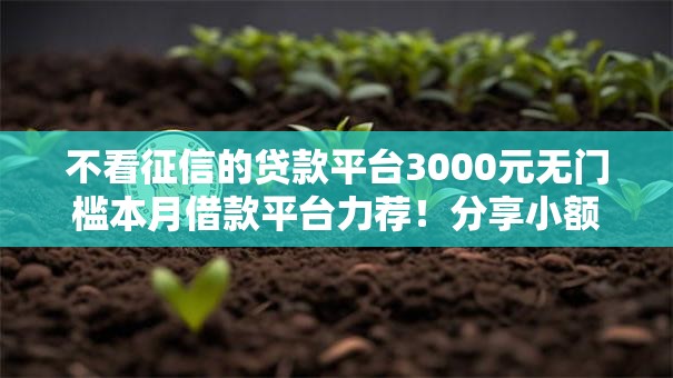 不看征信的贷款平台3000元无门槛本月借款平台力荐！分享小额网贷口子3000元无门槛借款