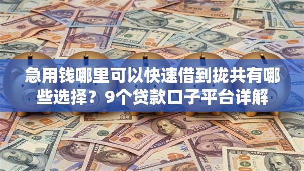 急用钱哪里可以快速借到拢共有哪些选择？9个贷款口子平台详解