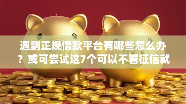 遇到正规借款平台有哪些怎么办？或可尝试这7个可以不看征信就能下款的app
