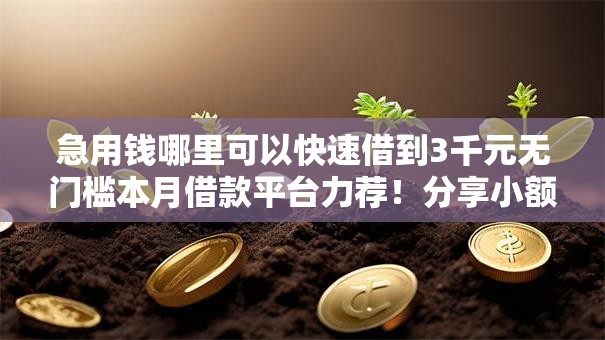 急用钱哪里可以快速借到3千元无门槛本月借款平台力荐！分享小额网贷口子3千元无门槛借款